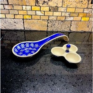 Polish Pottery Spoon Rest and Condiment Dish